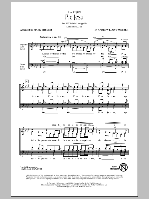 Mark Brymer Pie Jesu (from Requiem) sheet music notes and chords arranged for SATB Choir