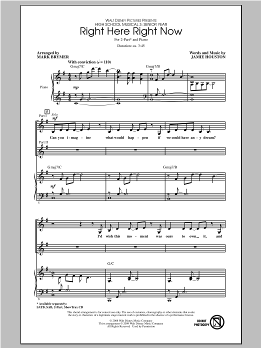 Mark Brymer Right Here Right Now (from High School Musical 3) sheet music notes and chords arranged for SATB Choir