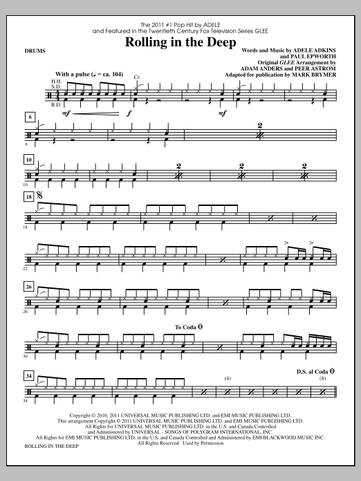 Mark Brymer Rolling In The Deep - Drums sheet music notes and chords arranged for Choir Instrumental Pak