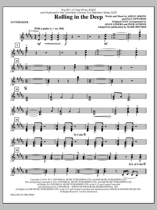 Mark Brymer Rolling In The Deep - Synthesizer sheet music notes and chords arranged for Choir Instrumental Pak