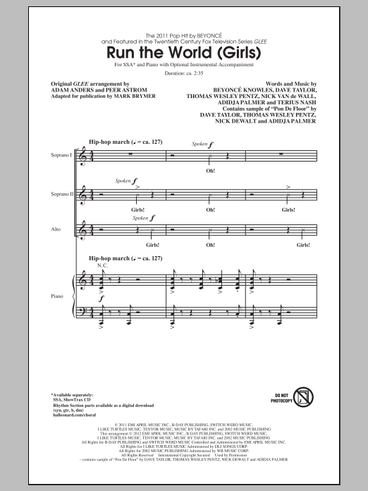 Mark Brymer Run The World (Girls) sheet music notes and chords arranged for SSA Choir