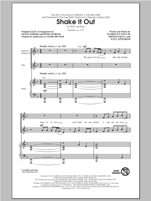 Mark Brymer Shake It Out sheet music notes and chords arranged for SSA Choir