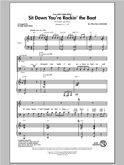 Mark Brymer Sit Down You're Rockin' The Boat sheet music notes and chords arranged for SATB Choir
