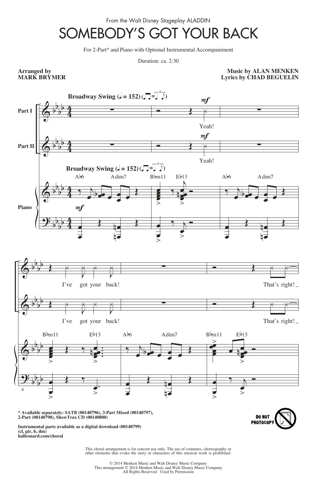 Mark Brymer Somebody's Got Your Back sheet music notes and chords arranged for 2-Part Choir