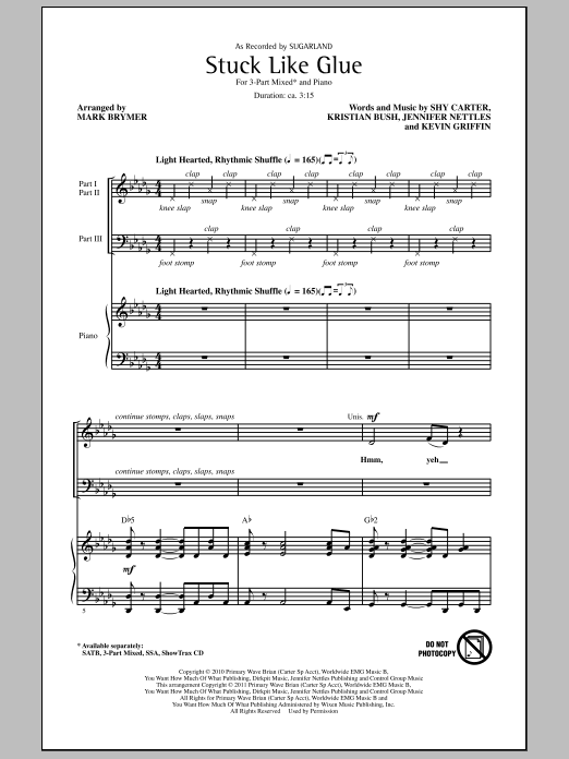 Mark Brymer Stuck Like Glue sheet music notes and chords arranged for 3-Part Mixed Choir