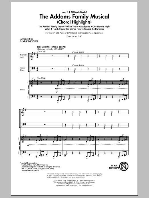 Mark Brymer The Addams Family Musical (Choral Highlights) sheet music notes and chords arranged for 2-Part Choir