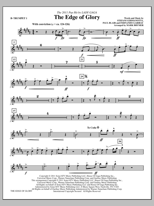 Mark Brymer The Edge Of Glory - Bb Trumpet 1 sheet music notes and chords arranged for Choir Instrumental Pak