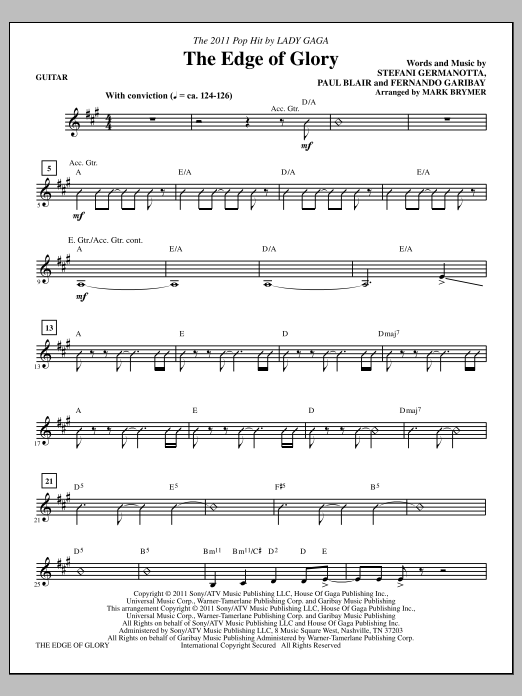 Mark Brymer The Edge Of Glory - Electric Guitar sheet music notes and chords arranged for Choir Instrumental Pak