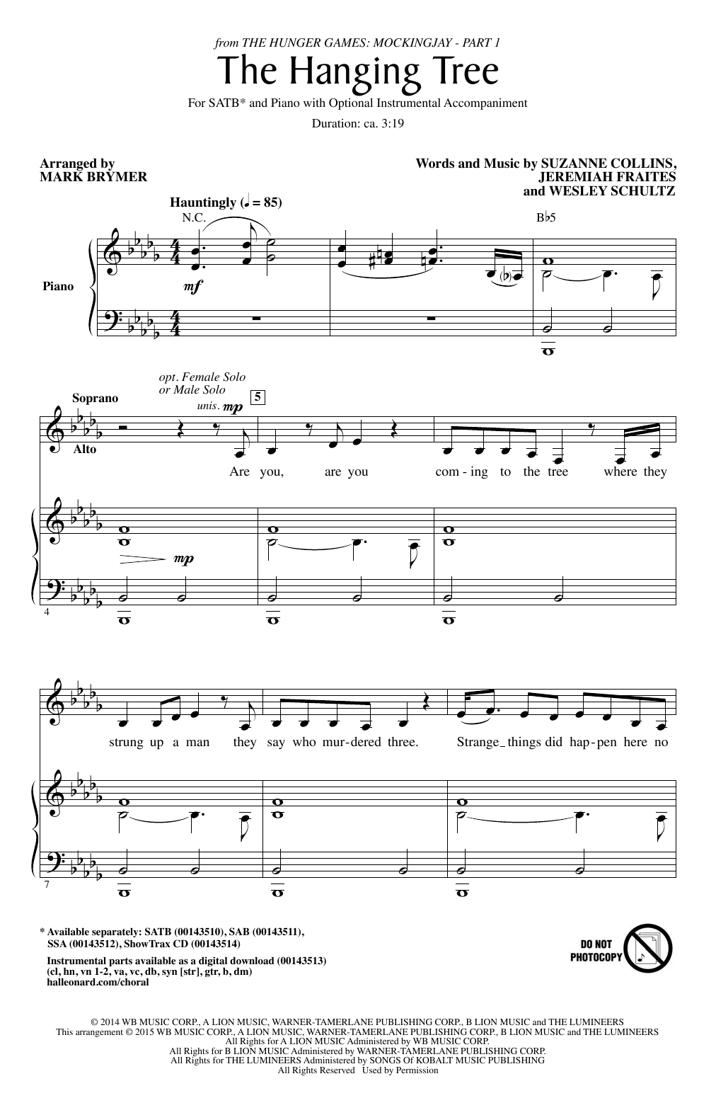 Mark Brymer The Hanging Tree sheet music notes and chords arranged for SATB Choir