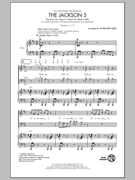 Mark Brymer The Jackson 5 (from Motown the Musical) sheet music notes and chords arranged for SAB Choir