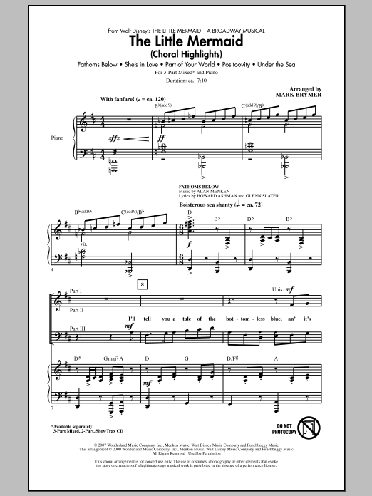 Mark Brymer The Little Mermaid (Choral Highlights) sheet music notes and chords arranged for 2-Part Choir