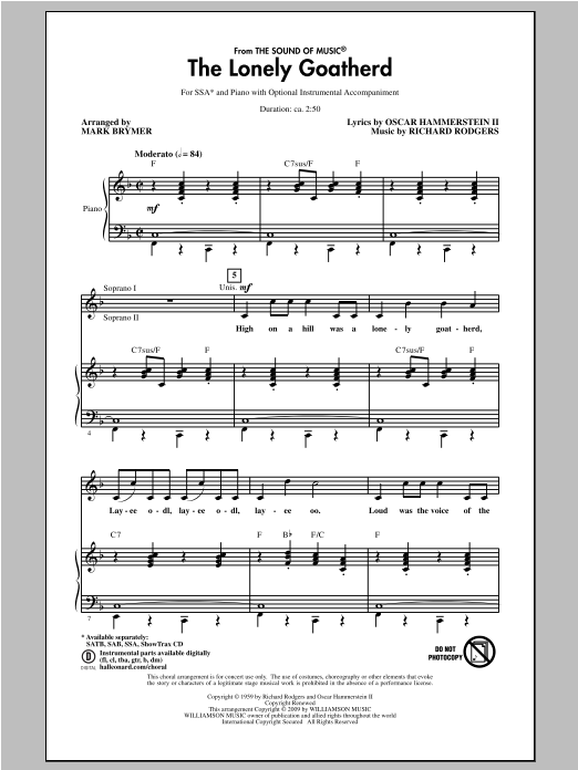 Mark Brymer The Lonely Goatherd (from The Sound of Music) sheet music notes and chords arranged for SAB Choir