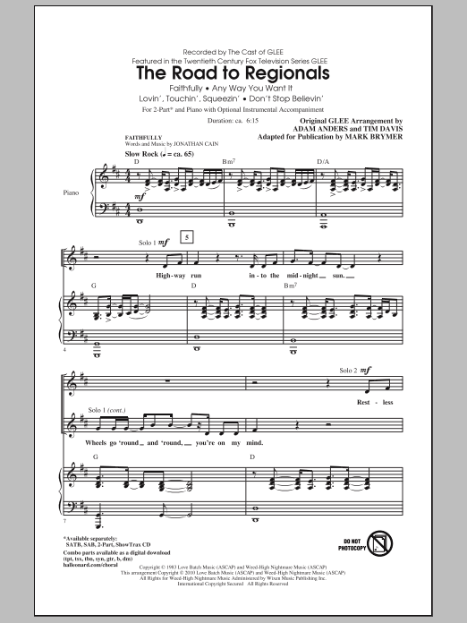 Mark Brymer The Road To Regionals (featured on Glee) sheet music notes and chords arranged for SAB Choir