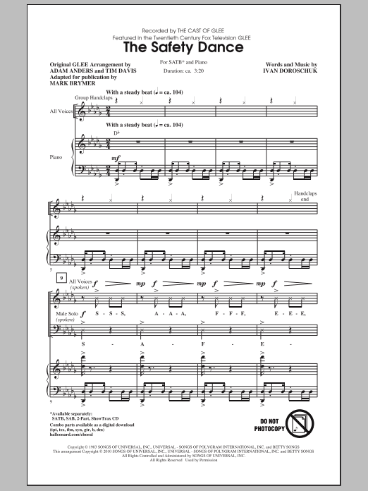 Mark Brymer The Safety Dance sheet music notes and chords arranged for 2-Part Choir
