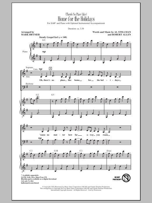 Mark Brymer (There's No Place Like) Home For The Holidays sheet music notes and chords arranged for SSA Choir