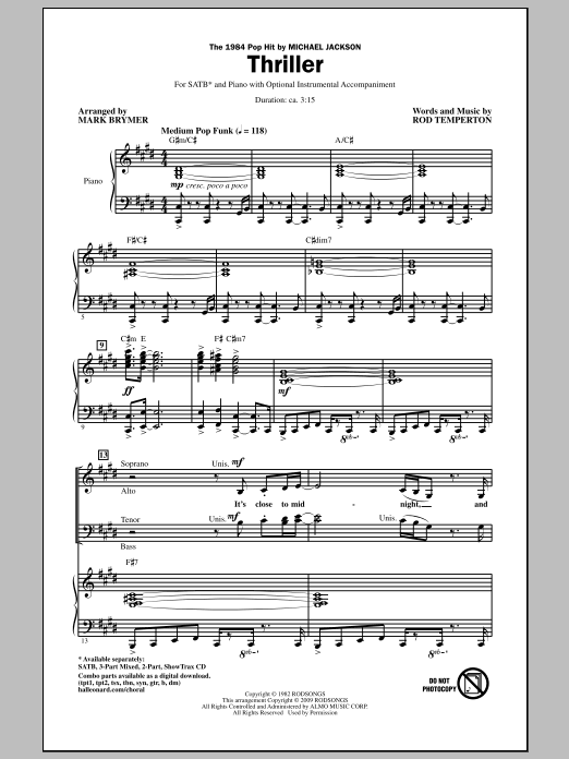 Mark Brymer Thriller sheet music notes and chords arranged for 3-Part Mixed Choir