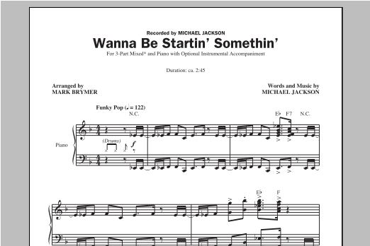Mark Brymer Wanna Be Startin' Somethin' sheet music notes and chords arranged for SSA Choir