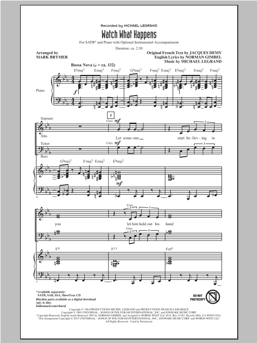 Mark Brymer Watch What Happens sheet music notes and chords arranged for SSA Choir