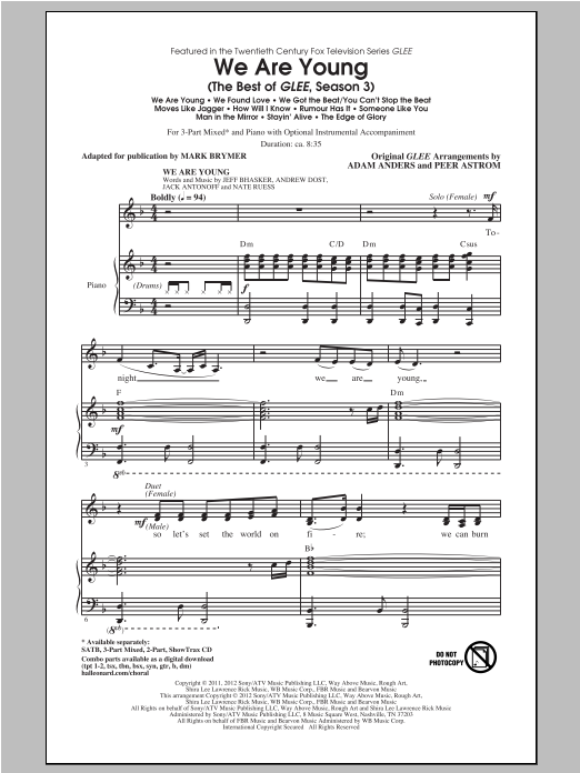 Mark Brymer We Are Young (The Best Of Glee Season 3) (Medley) sheet music notes and chords arranged for 2-Part Choir
