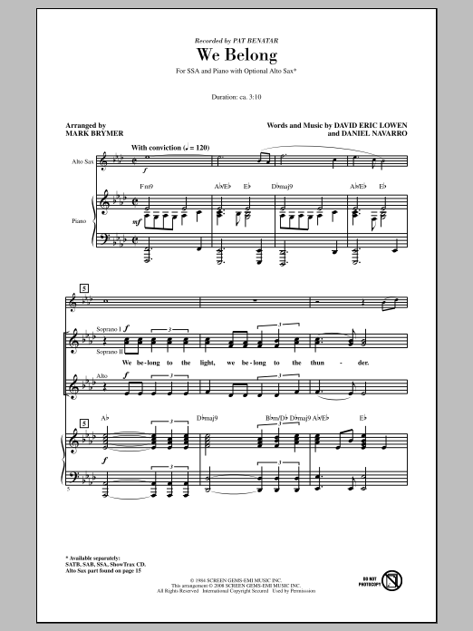 Mark Brymer We Belong sheet music notes and chords arranged for SSA Choir