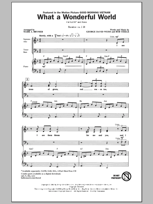 Mark Brymer What A Wonderful World sheet music notes and chords arranged for SATB Choir