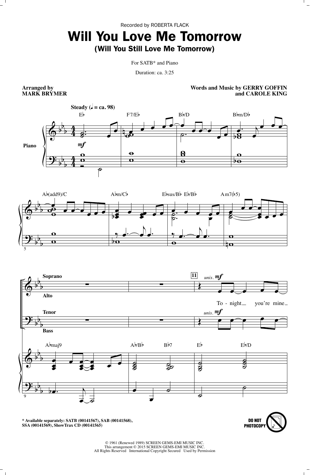 Mark Brymer Will You Love Me Tomorrow (Will You Still Love Me Tomorrow) sheet music notes and chords arranged for SATB Choir