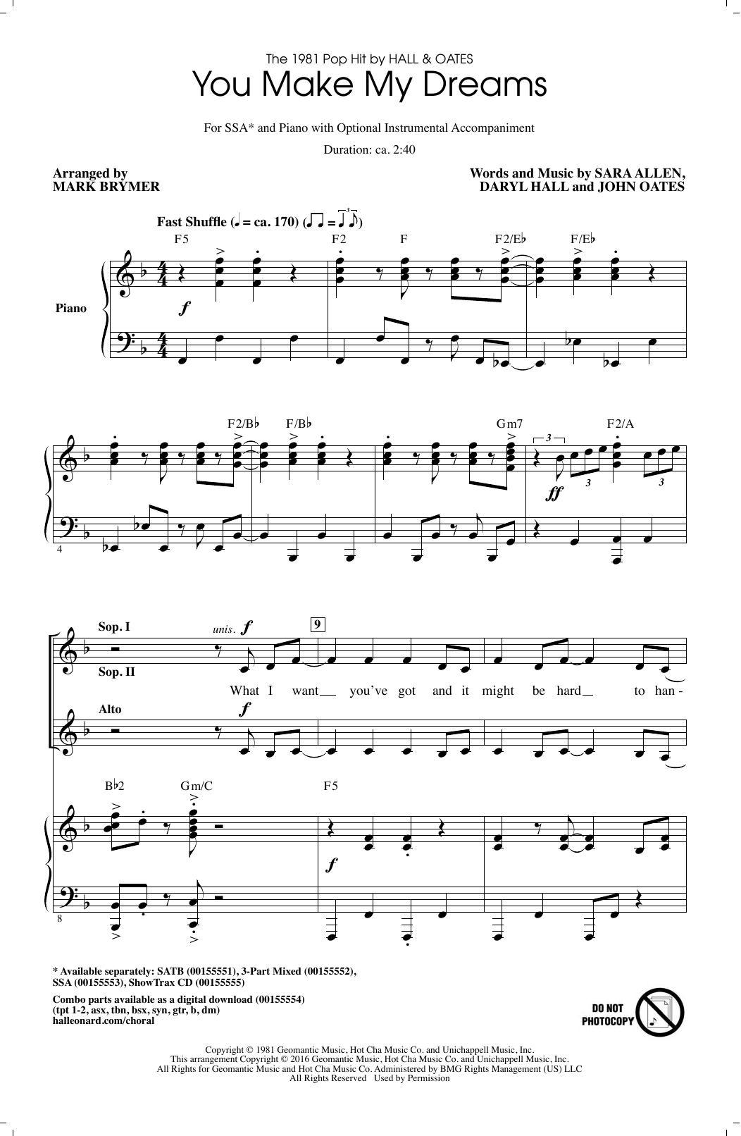 Mark Brymer You Make My Dreams sheet music notes and chords arranged for 3-Part Mixed Choir