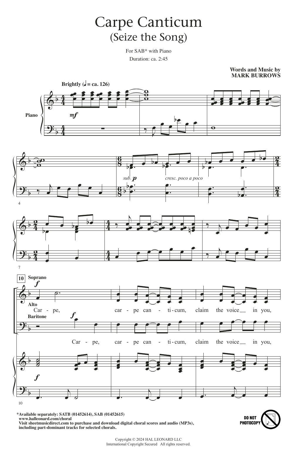 Mark Burrows Carpe Canticum (Seize The Song) sheet music notes and chords arranged for SAB Choir