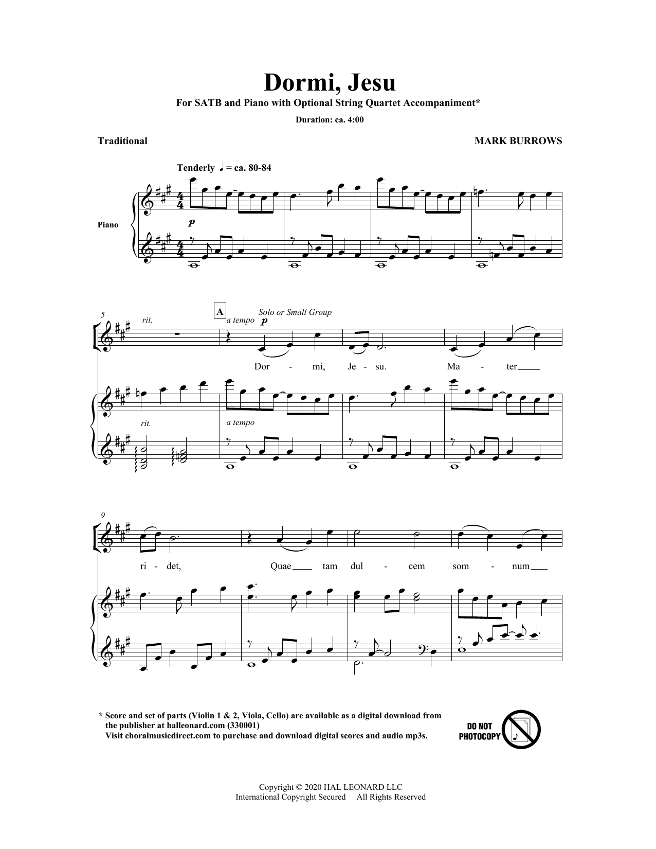 Mark Burrows Dormi, Jesu sheet music notes and chords arranged for SATB Choir