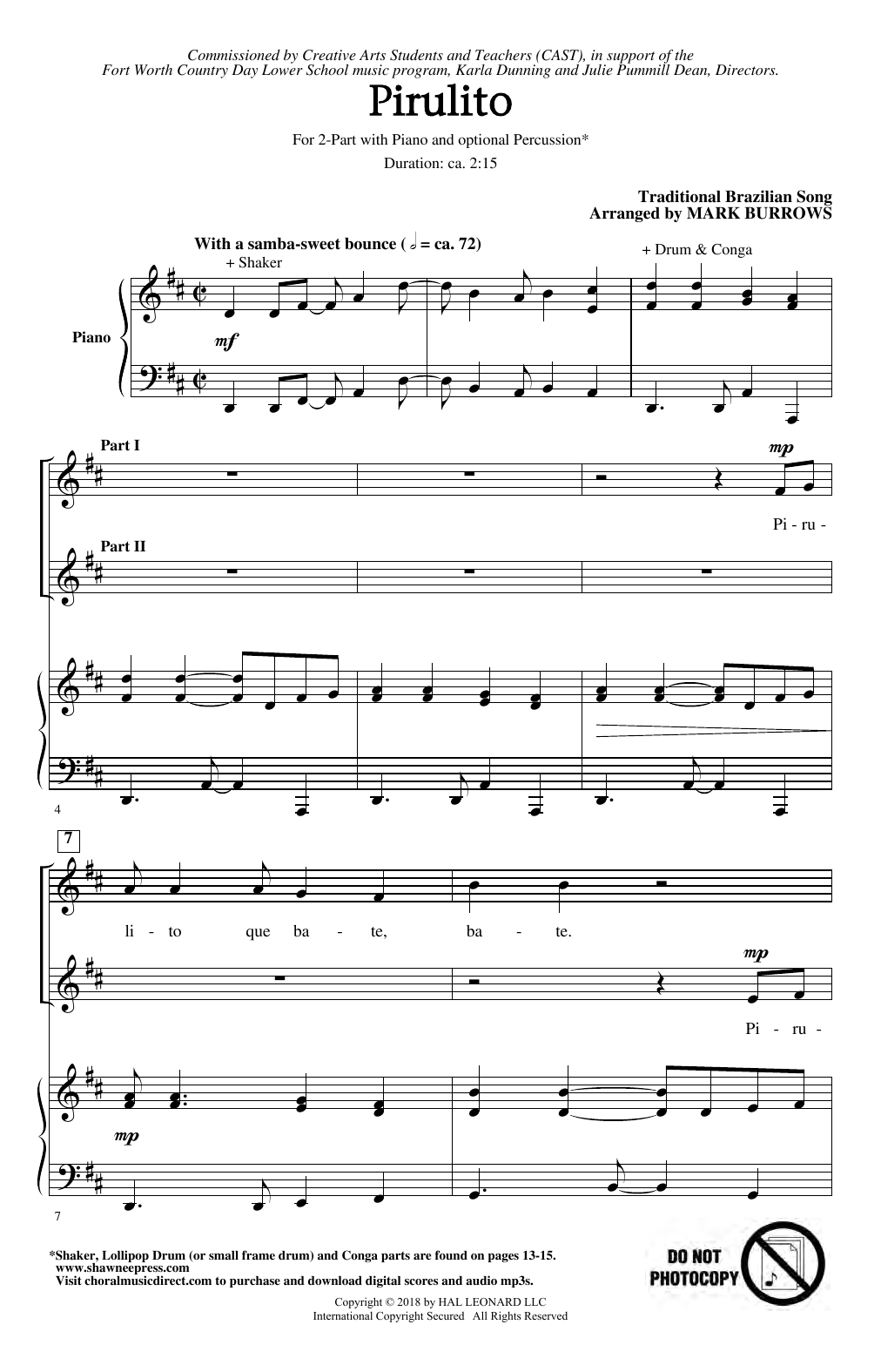 Mark Burrows Pirulito sheet music notes and chords arranged for 2-Part Choir