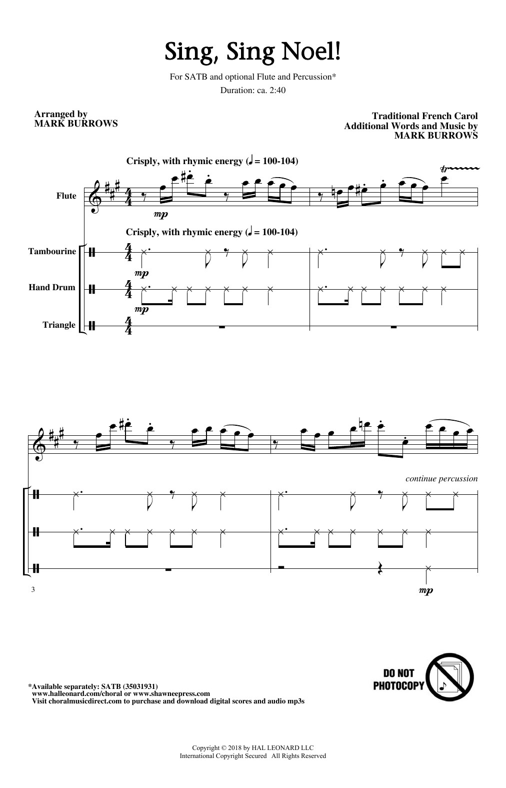 Mark Burrows Sing, Sing Noel! sheet music notes and chords arranged for SATB Choir