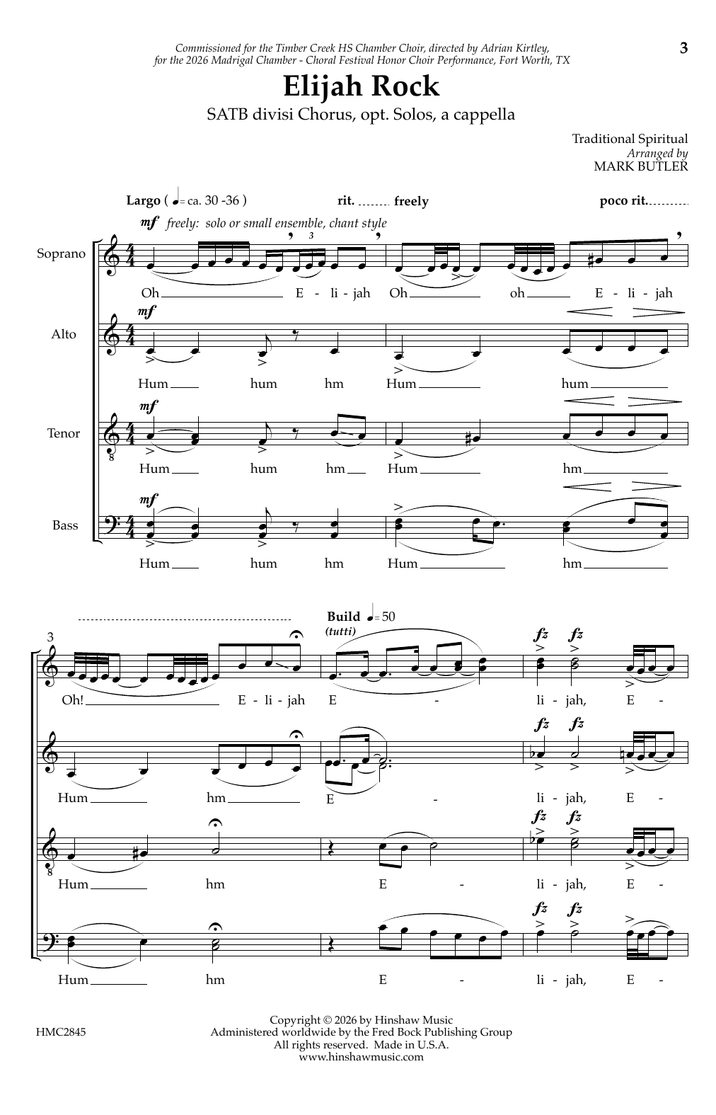 Mark Butler Elijah Rock sheet music notes and chords arranged for Choir
