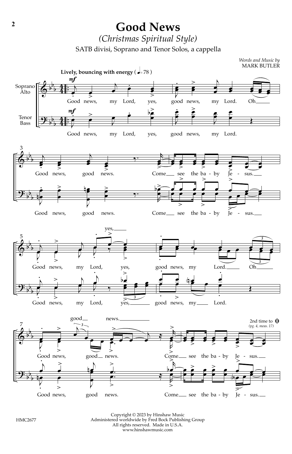 Mark Butler Good News My Lord (Christmas Spiritual Style) sheet music notes and chords arranged for Choir