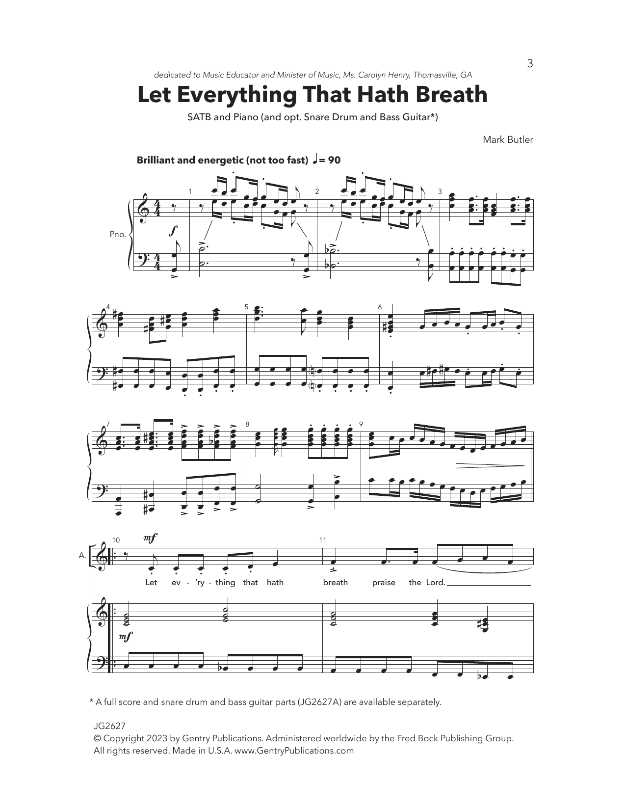Mark Butler Let Everything That Hath Breath sheet music notes and chords arranged for SATB Choir