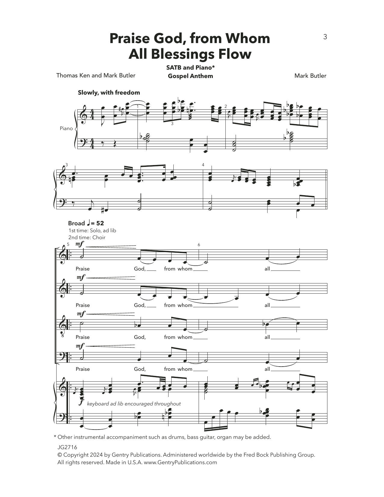 Mark Butler Praise God, From Whom All Blessings Flow sheet music notes and chords arranged for SATB Choir