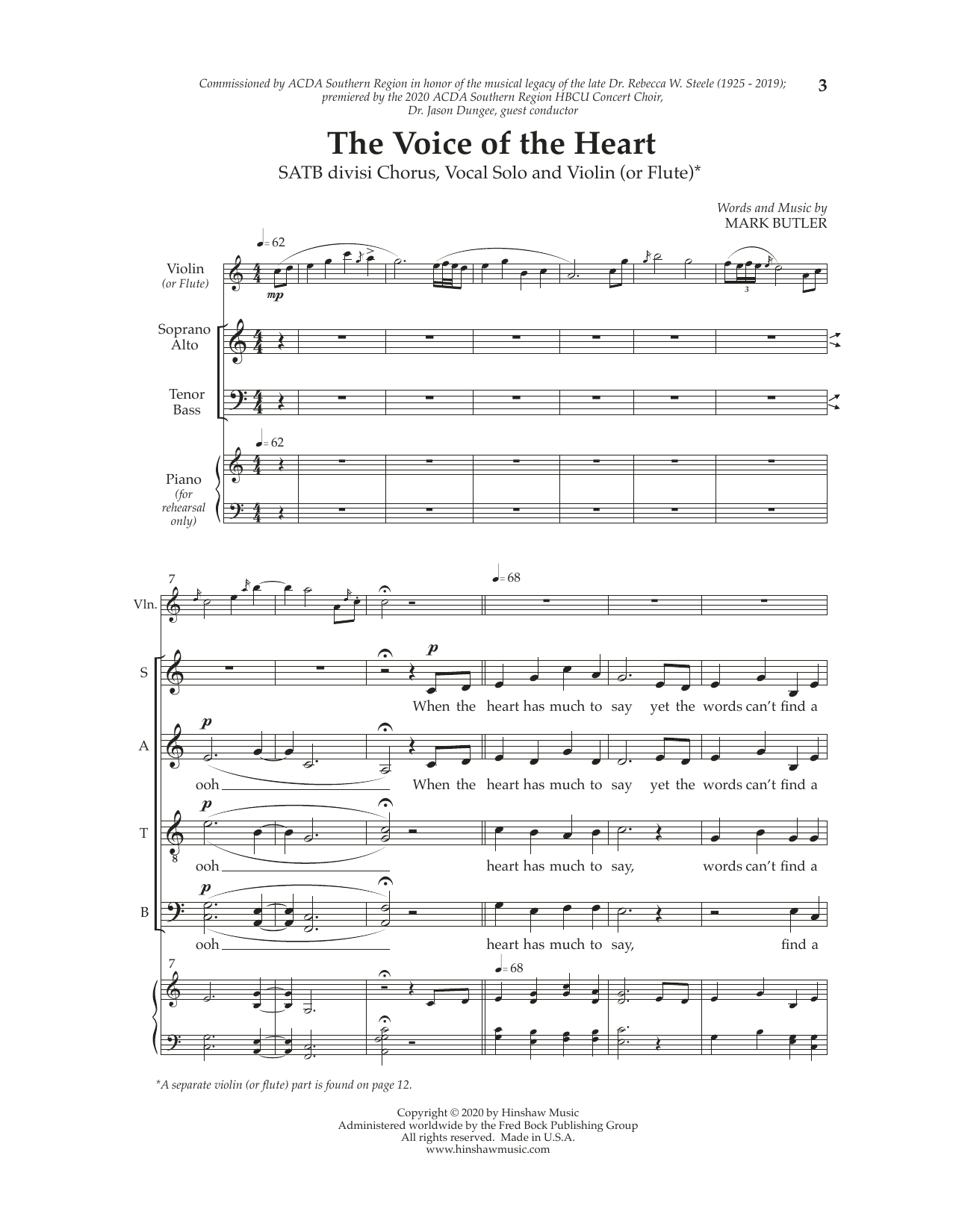 Mark Butler The Voice Of The Heart sheet music notes and chords arranged for SATB Choir