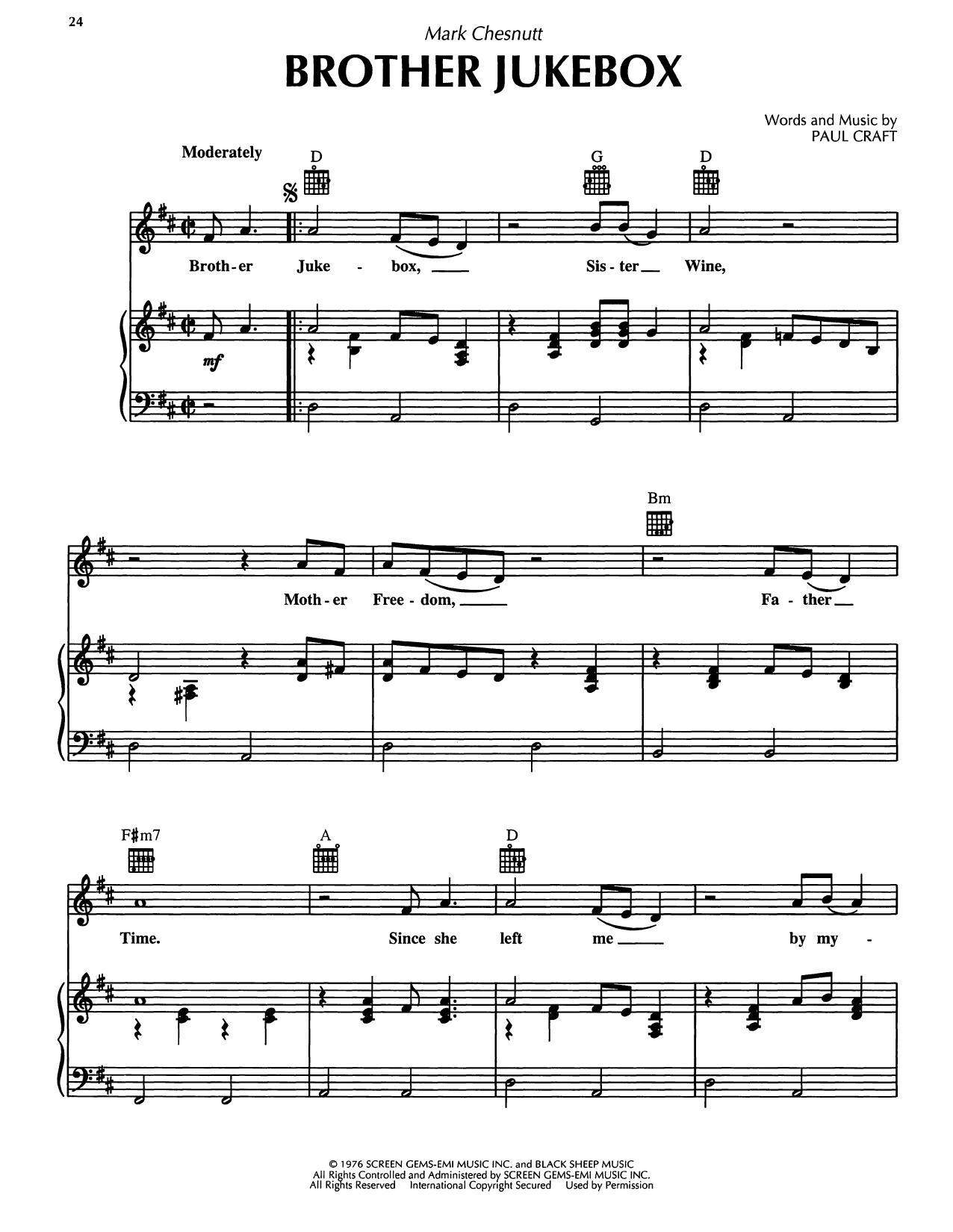 Mark Chesnutt Brother Jukebox sheet music notes and chords arranged for Piano, Vocal & Guitar Chords (Right-Hand Melody)