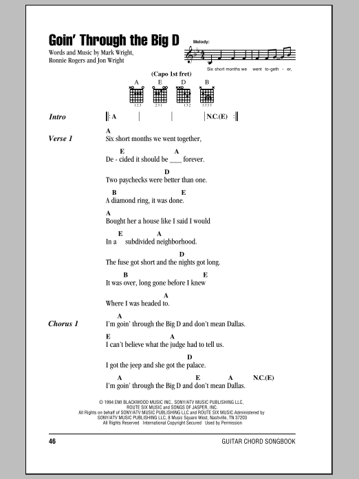 Mark Chesnutt Goin' Through The Big D sheet music notes and chords arranged for Guitar Chords/Lyrics