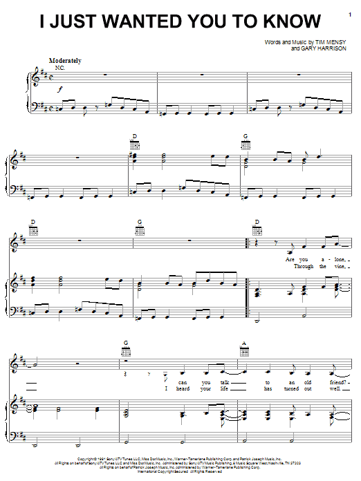 Mark Chesnutt I Just Wanted You To Know sheet music notes and chords arranged for Piano, Vocal & Guitar Chords (Right-Hand Melody)