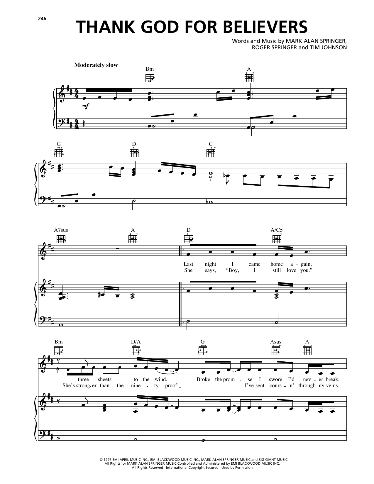 Mark Chesnutt Thank God For Believers sheet music notes and chords arranged for Piano, Vocal & Guitar Chords (Right-Hand Melody)