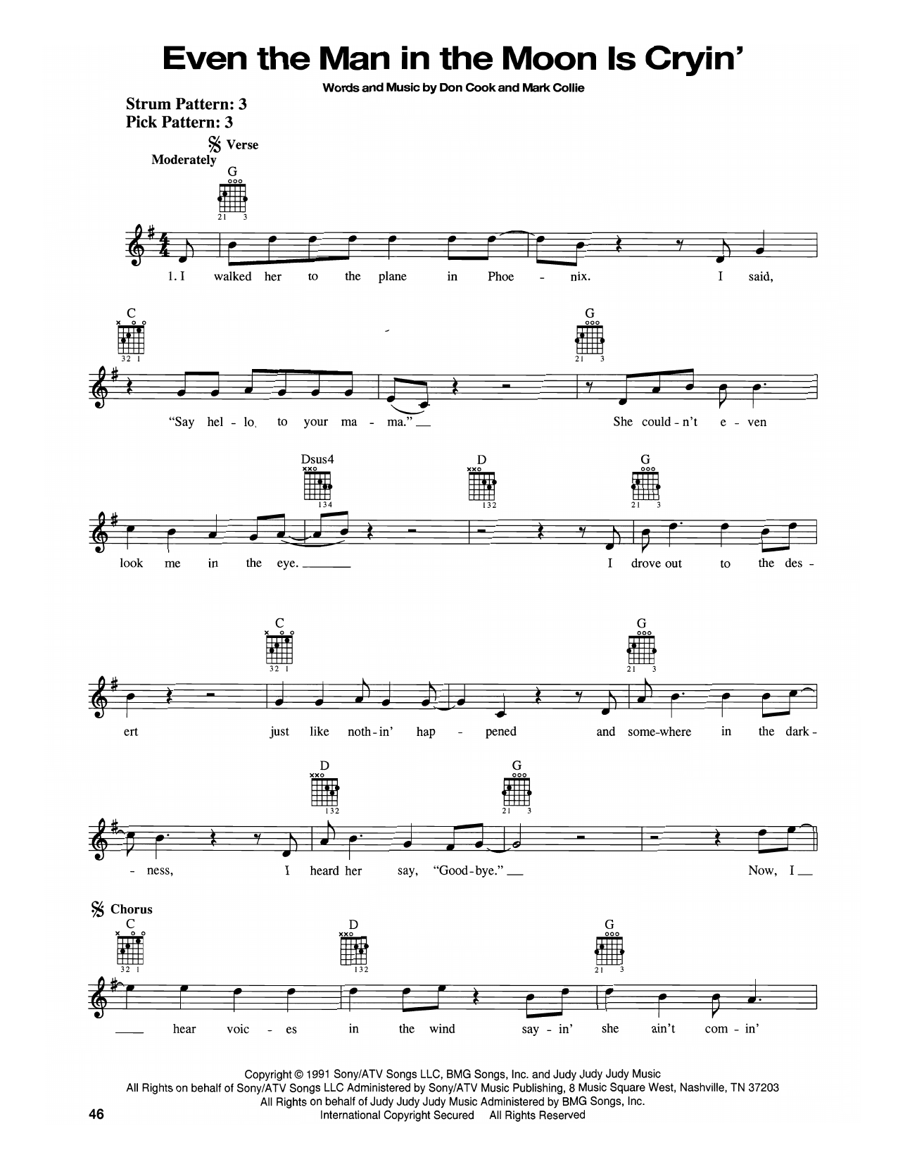 Mark Collie Even The Man In The Moon Is Cryin' sheet music notes and chords arranged for Easy Guitar
