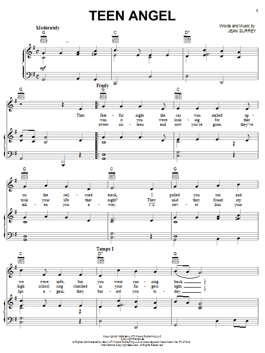 Mark Dinning Teen Angel sheet music notes and chords arranged for Guitar Chords/Lyrics