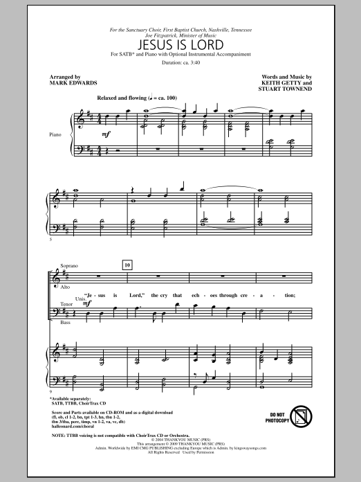 Mark Edwards Jesus Is Lord sheet music notes and chords arranged for TTBB Choir