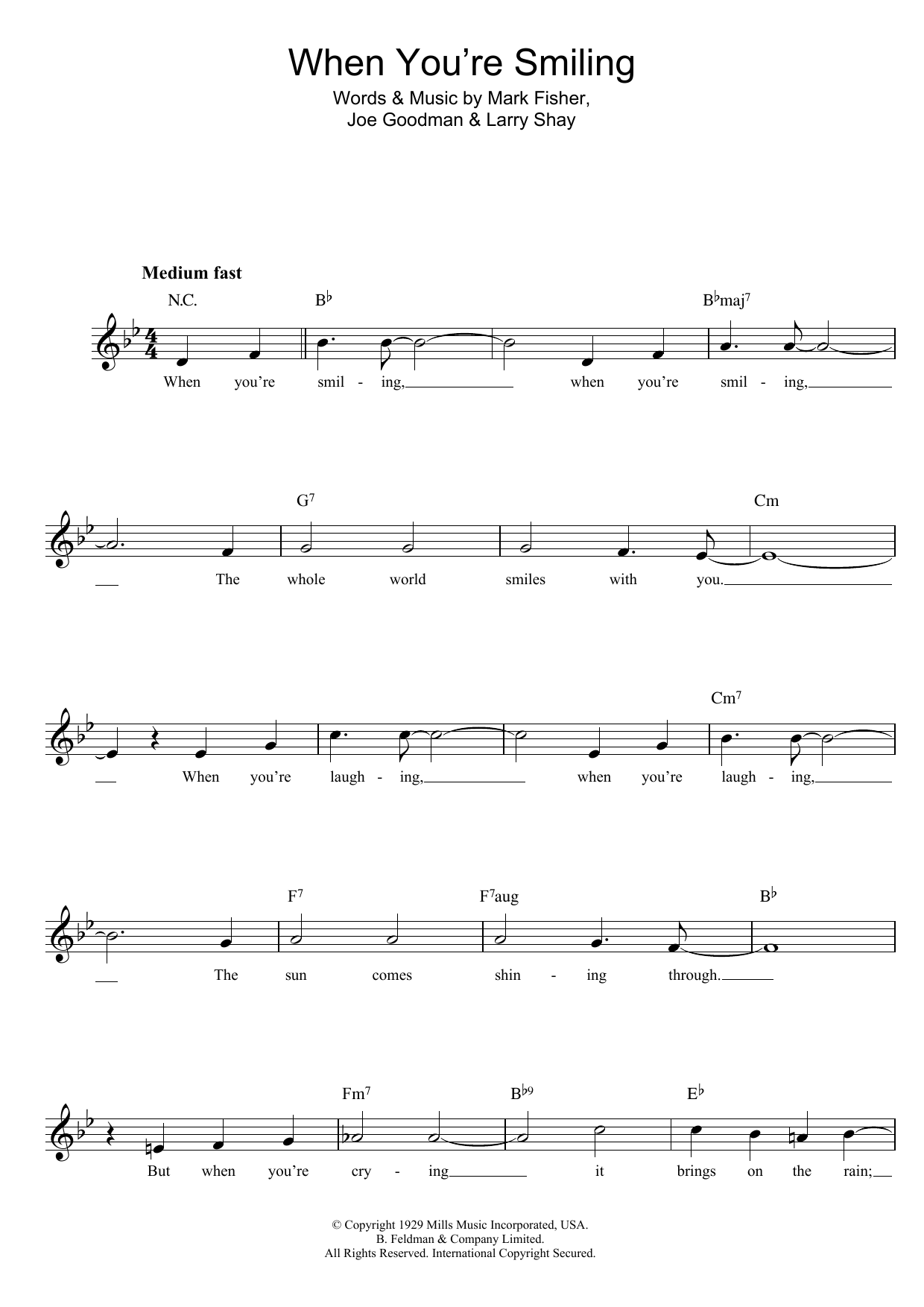 Mark Fisher When You're Smiling (The Whole World Smiles With You) sheet music notes and chords arranged for Easy Piano