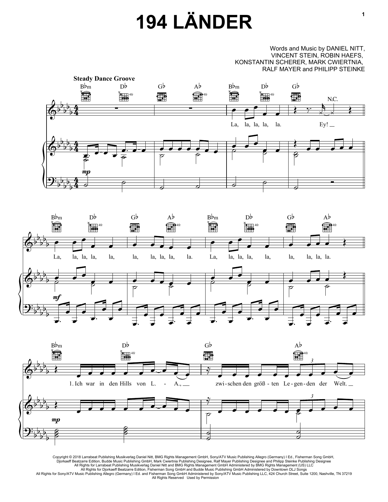 Mark Forster 194 Länder sheet music notes and chords arranged for Piano, Vocal & Guitar Chords (Right-Hand Melody)
