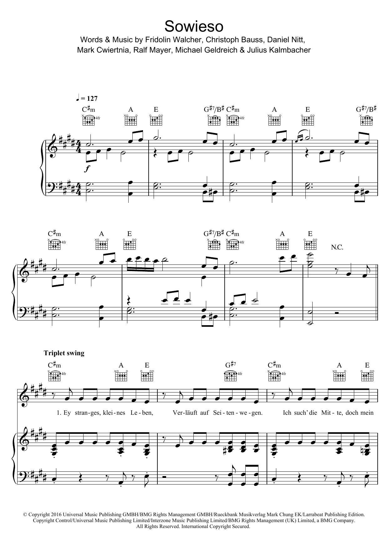 Mark Forster Sowieso sheet music notes and chords arranged for Piano, Vocal & Guitar Chords (Right-Hand Melody)