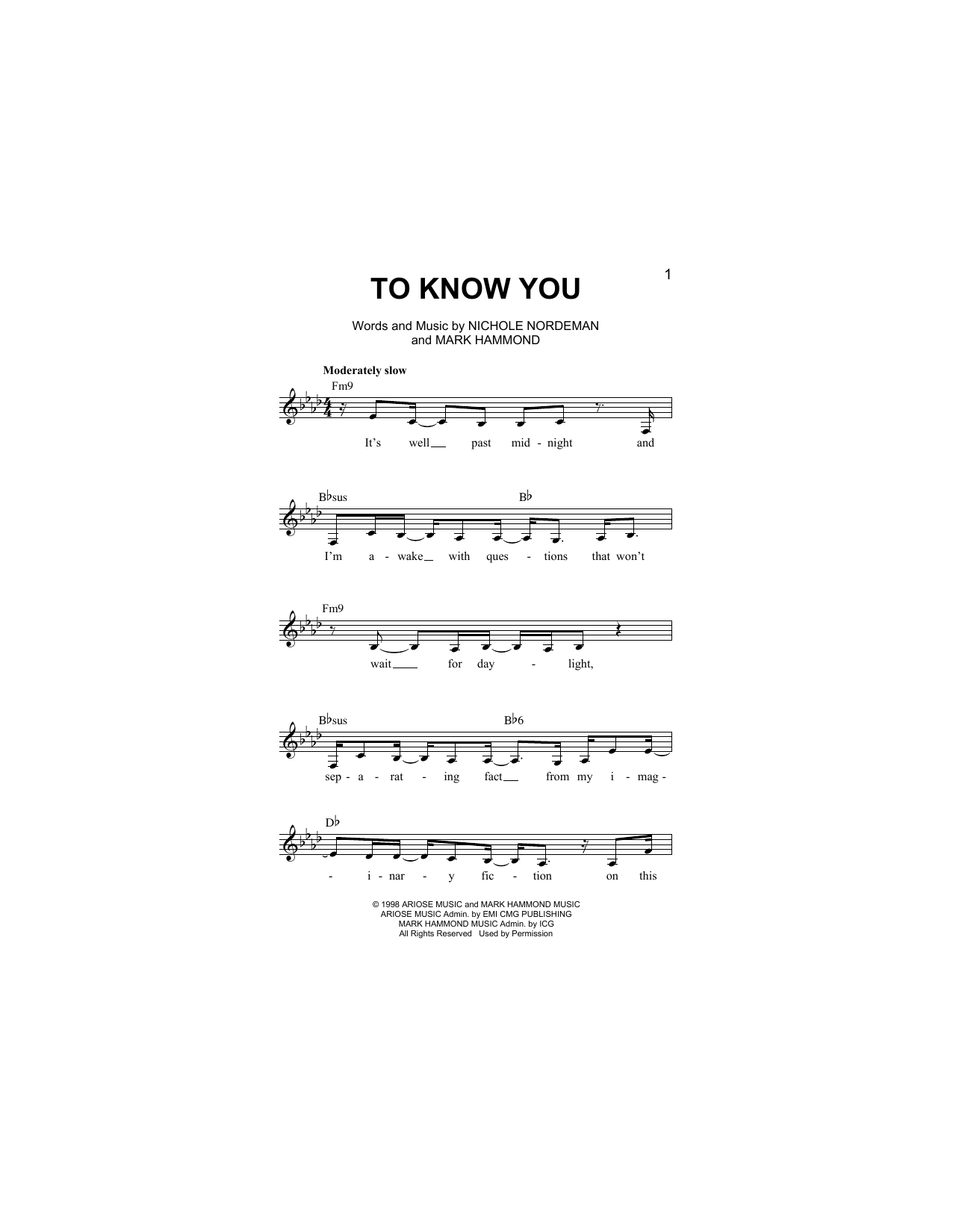 Mark Hammond To Know You sheet music notes and chords arranged for Lead Sheet / Fake Book