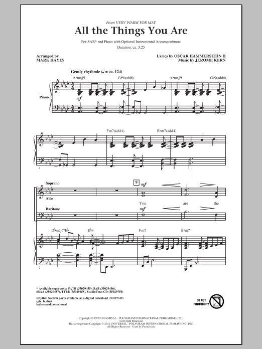 Mark Hayes All The Things You Are sheet music notes and chords arranged for SAB Choir