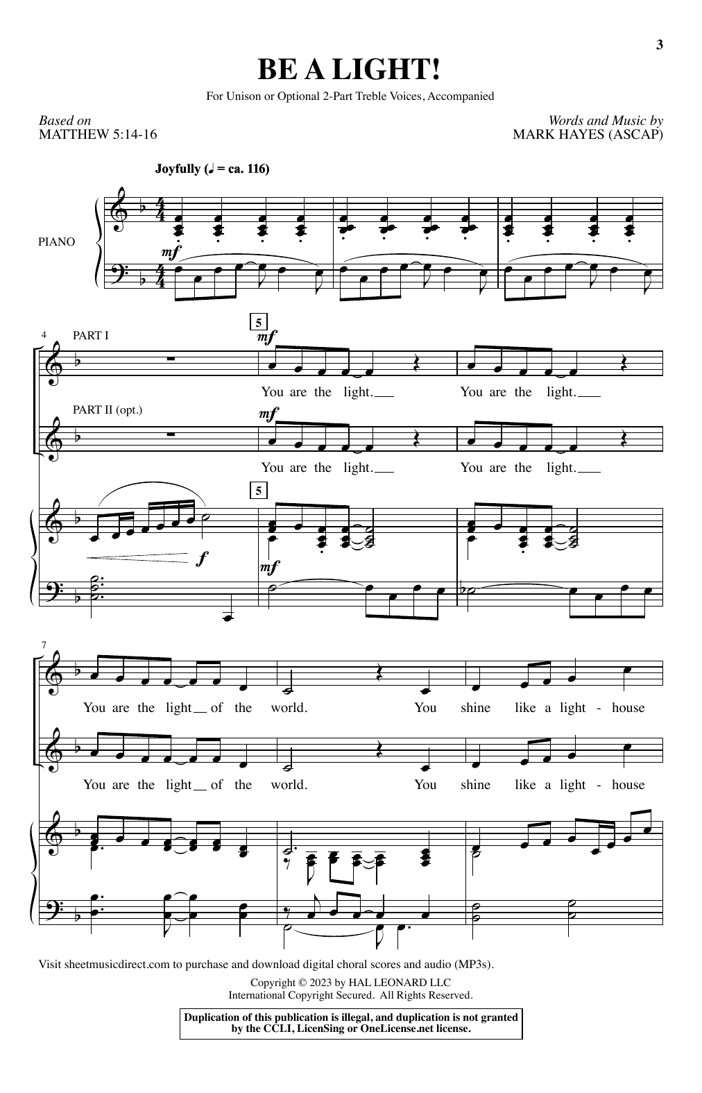 Mark Hayes Be A Light! sheet music notes and chords arranged for Choir