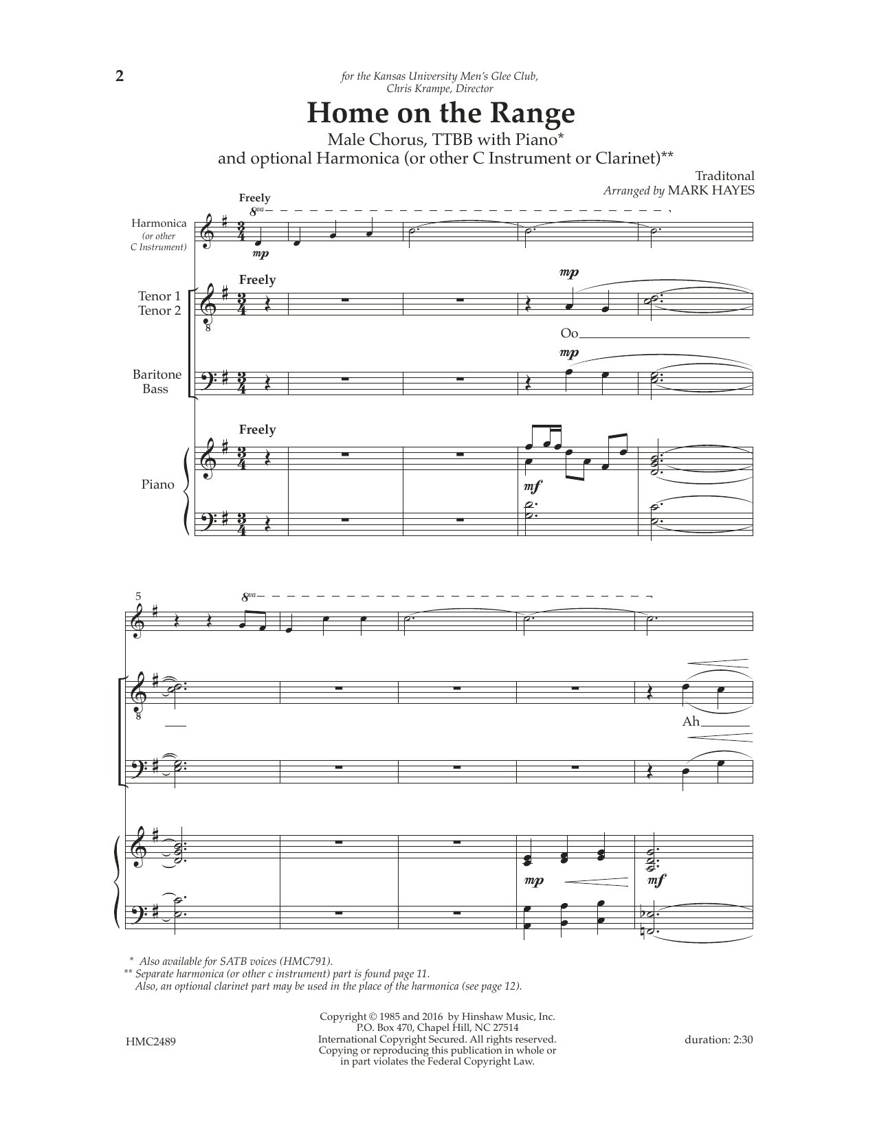Mark Hayes Home On The Range sheet music notes and chords arranged for TTBB Choir